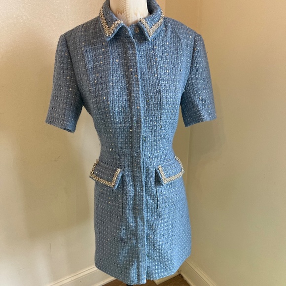Maje blue tweed dress, size 34, NWT - Picture 1 of 5